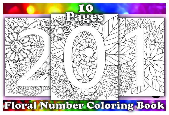 10 Floral Number Coloring Book Kids: Graphics & Coloring Pages