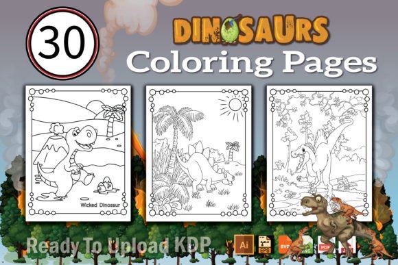30 Dinosaur Coloring Pages Graphics
