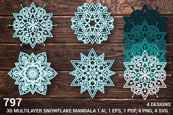 3D SVG Snowflake Mandala for Christmas Crafting