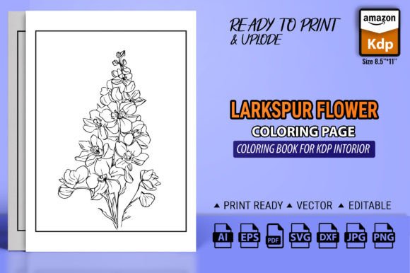 Black July Birth Flower Larkspur Tattoo: Graphics & Coloring Pages