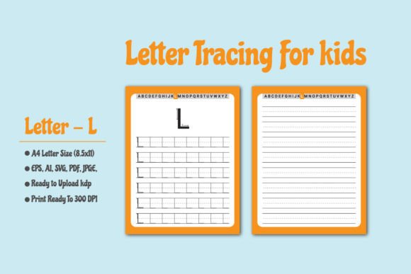 Kids Letter Tracing Worksheet - L Graphics for KDP Interiors