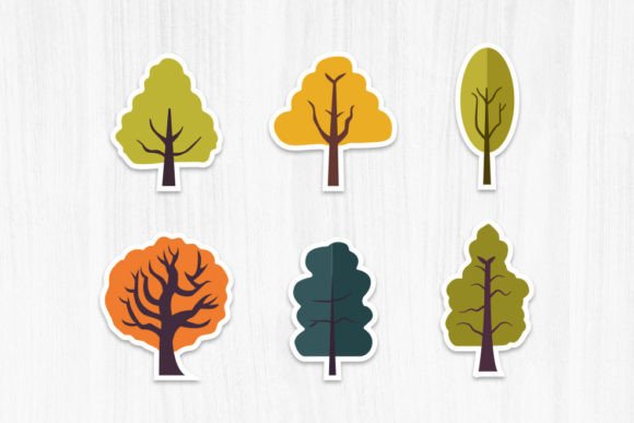Tree Vector Stickers Design: Graphics for Print Templates