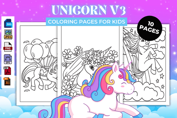 Unicorn V3 Coloring Pages – KDP Graphics for Kdp Interiors